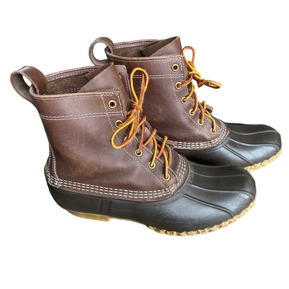 LL Bean 8 Inch Bean Boots Mens 8 Brown Leather Lace Up Duck Boot Made - Picture 4 of 7